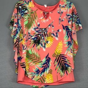 NY Collection Peach Sheath w/Floral Overlay Top. SZ SM